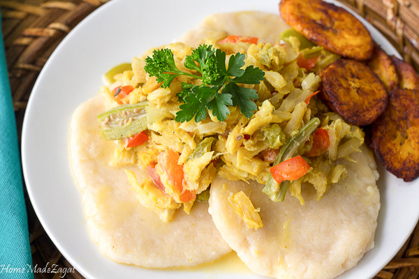 Saltfish in Coconut Milk with Christophenes & Plantains: