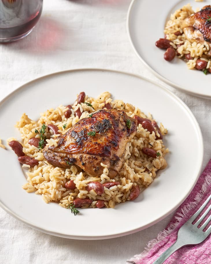 Combine and Serve JERK CHICKEN RICE AND PIGEON PEAS