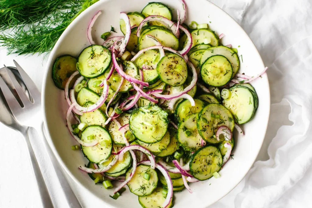 JERK CHICKEN VEGETABLE SIDES: cucumber salad