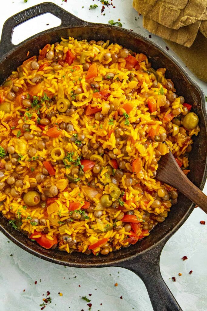 Rice and Pigeon Peas in a pan