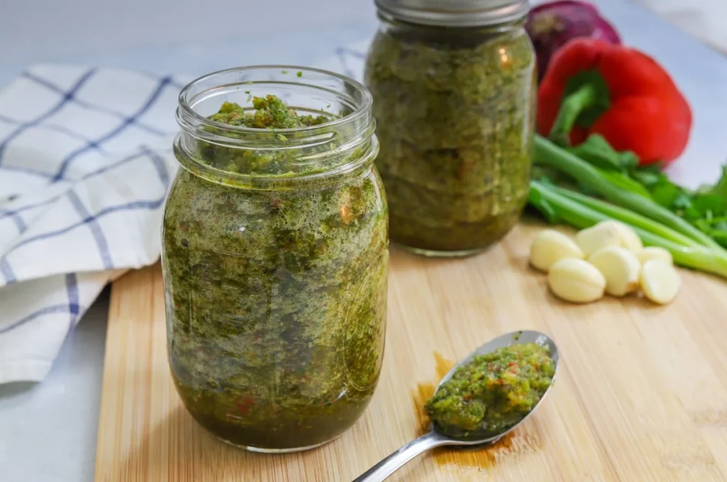 sofrito, a mixture of green peppers, onions, garlic, and other spices