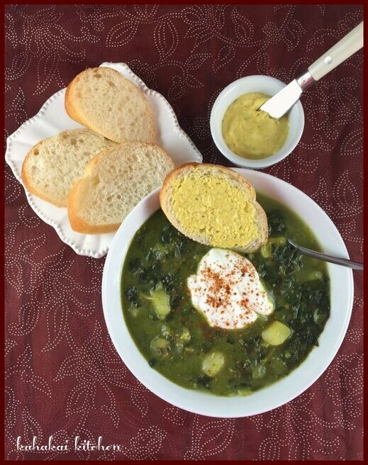 Serving suggestion bread with Callaloo Soup