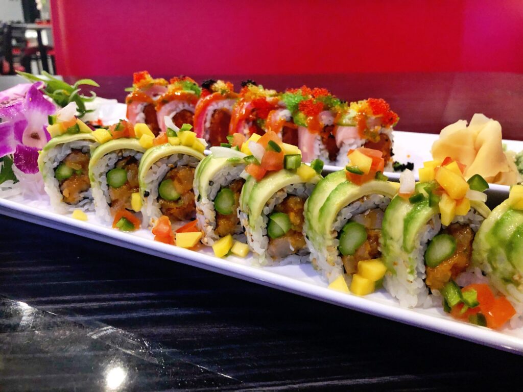 Plating Jerk Chicken Sushi Rolls for Visual Appeal