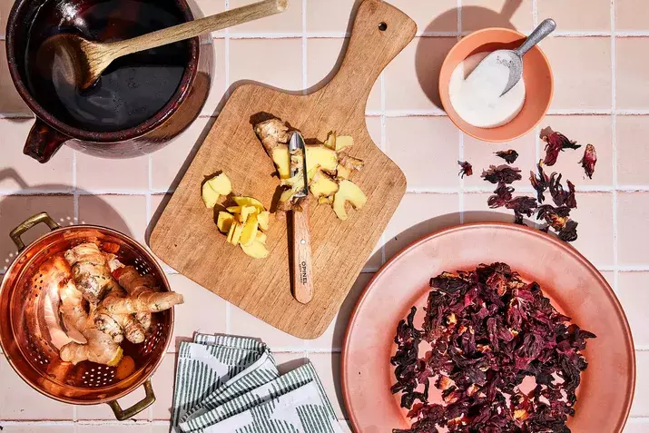 Preparing Ingredients to make sorrel drink