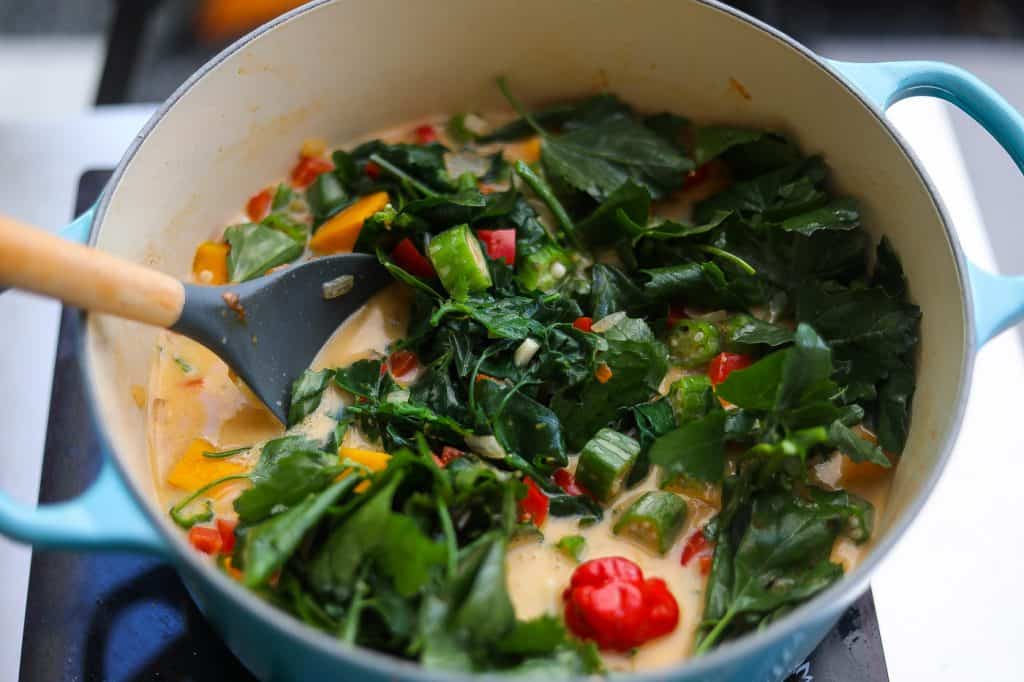 steps to make Caribbean callaloo soup