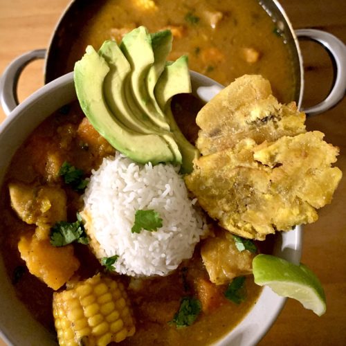 Serving rice with Sancocho