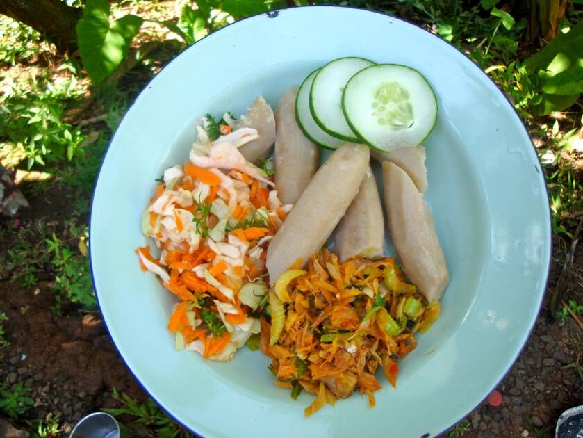 Serving Suggestions of  bananas and saltfish