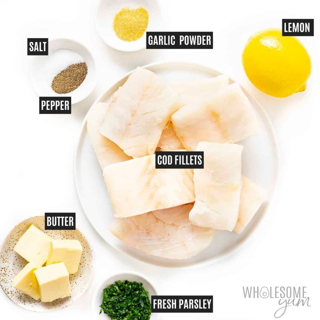 Fresh cod fillets  A big pot of water  Salt  Optional: lemon slices, herbs like dill or parsley