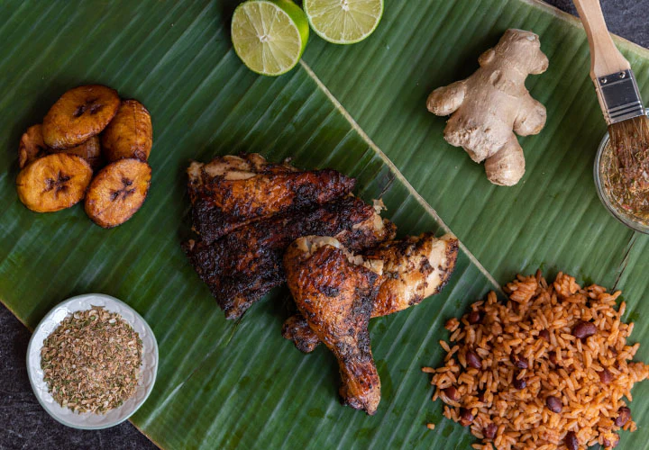 Grilled Jerk Chicken in Banana Leaves