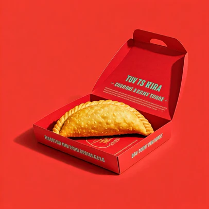  Empanada takeout box with printed storage and reheating guide.