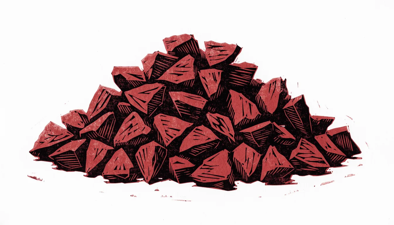 A heap of hard rust red achiote seeds, angular and matte and completely dry, the raw form before any fat has drawn the colour out of them