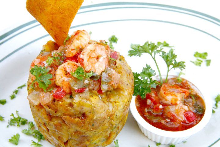  Mofongo serving with shrimp and herbs 