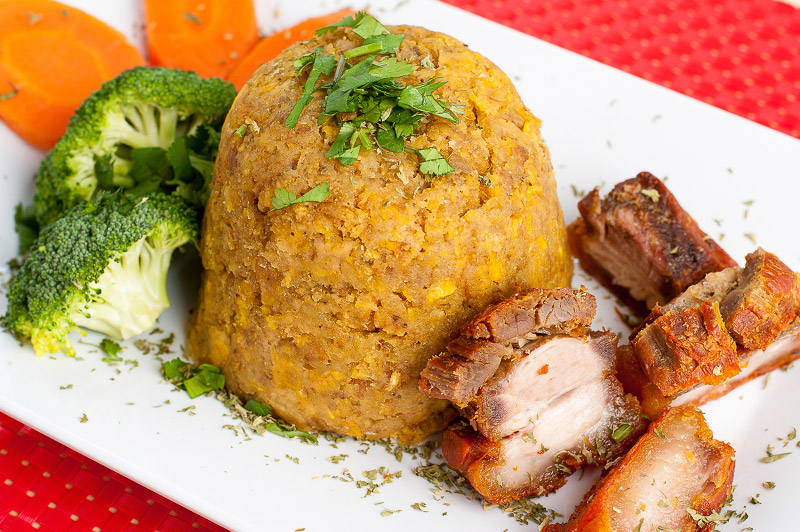 Mofongo Serving with Broccoli And meat