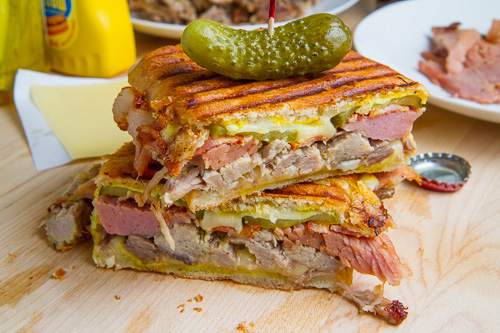 Cuban Sandwich With Cucumber on top 